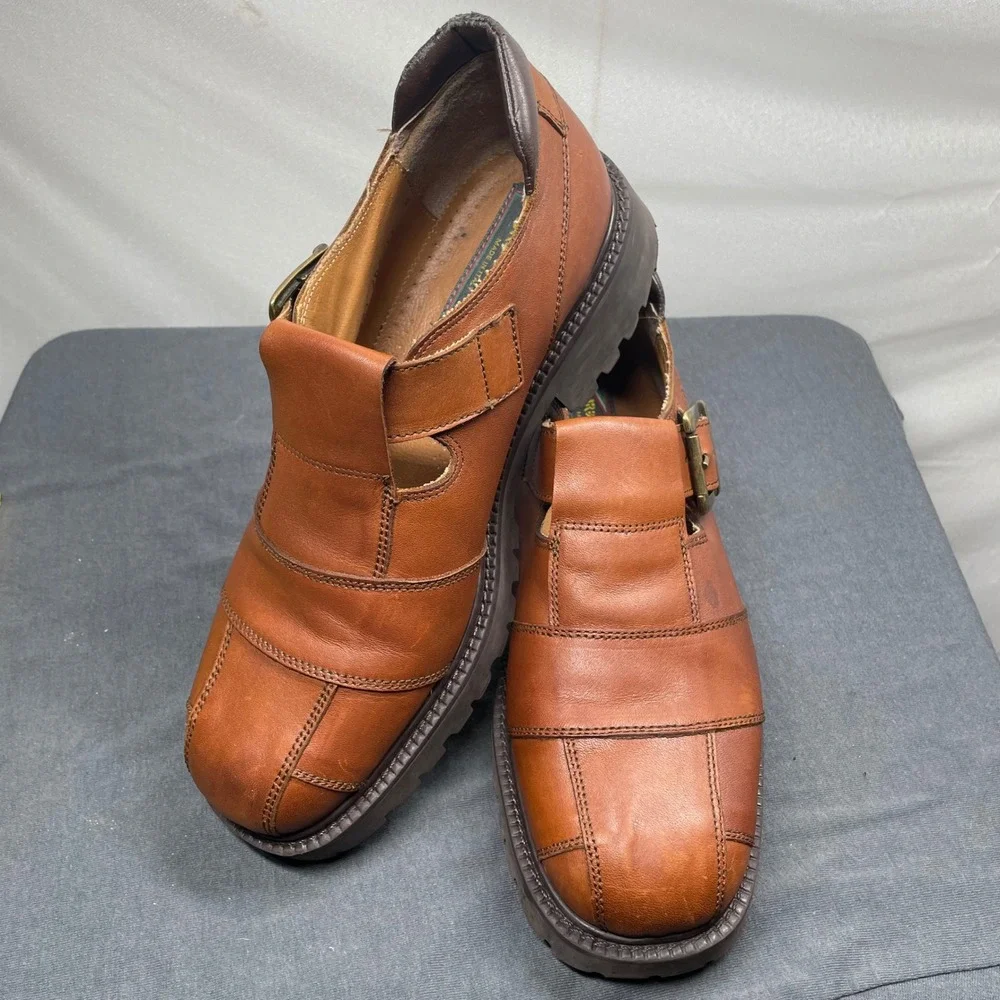 Urban Trends Men Loafers Brown Italian Leather 11 Chunky Lug Sole Vintage 90s